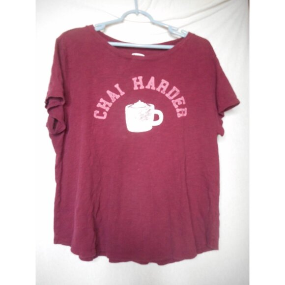 Burgundy White Old Navy Chai Harder Women's crew neck T Tee TShirt - Picture 2 of 8